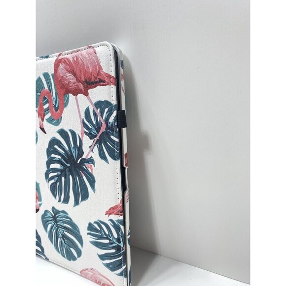 Flamingo Monstera Leaves Tablet Cover Fits 10.2” Screen Rotates Stands Up, White - Picture 5 of 10